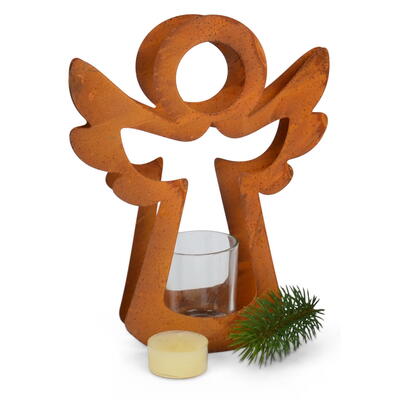 Teelichthalter Engel Rost mit Kerzenglas, Metallengel, Windlicht Engel Rost, Rostengel, Weihnachtsdeko, Rostdeko, Edelrost