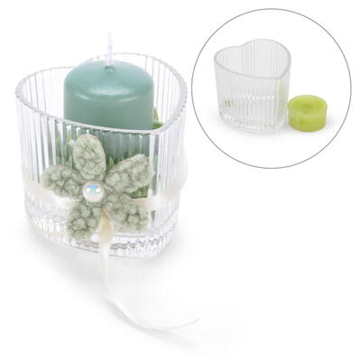 Teelichthalter Herz, Kerzenhalter Herz, Kerzenglas Herz, Herz geriffelt f�r Kerze 