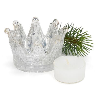 Teelichthalter Krone silber, Kerzenhalter Krone aus Glas, Kerzenglas
