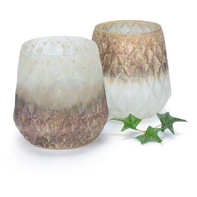 Teelichthalter antikgold, Windlicht, Windlichtglas, Kerzenglas
