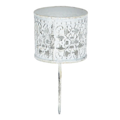 Teelichthalter zum Stecken aus Metall antik-weiß, Kerzenstecker, Kerzenhalter, Halter für Teelichte am Stab, Tischdekoration nos