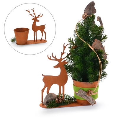 Topf mit Hirsch, Rostgef, Rosttopf, Rostdeko, Pflanzgef Rost, Winterdeko, Weihnachtsdeko