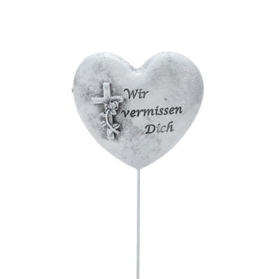 Trauerstecker Herz 'Wir vermissen dich', Grabschmuck, Trauerfloristik, Gedenkherz, Herz zum Stecken