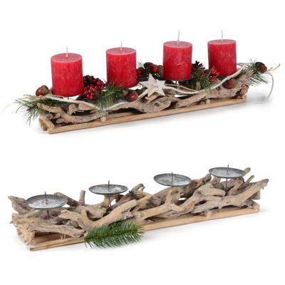 Treibholz-Kerzenstnder rechteckig, Kerzenhalter aus Treibholz, Adventskranz, Advent, Kerzenstnder Holz