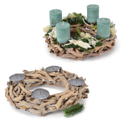 Treibholz-Kerzenstnder rund, Kerzenhalter aus Treibholz, Adventskranz, Advent, Kerzenstnder Holz