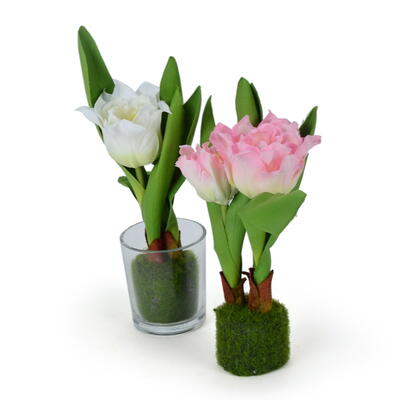 Tulpe im Grasballen, Frühlingsblüher, Kunstblume, künstliche Tulpe, Seidenblumen, Frühlingsdeko