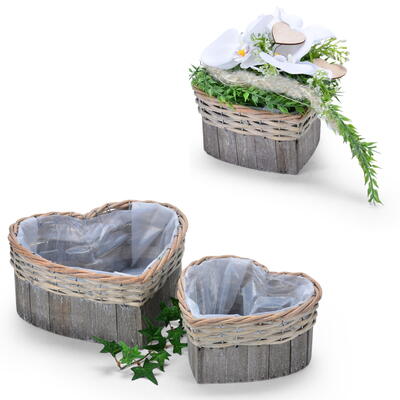Weiden-Holz-Herz-Set, Pflanzgef Herz, Herz zum Bepflanzen, Pflanzherz, Weidenherz-Pflanzgef, Grabschmuck