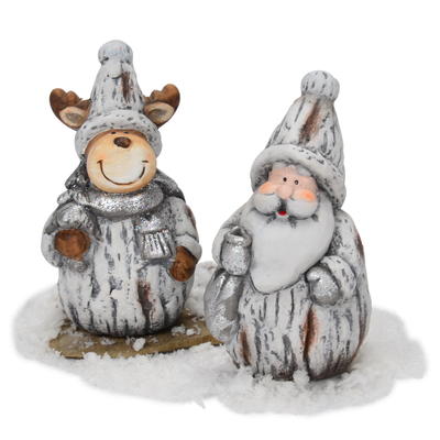 Weihnachtsfiguren mit Glitter, Elch, Nikolaus, Dekofigur, Weihnachtsdeko, Deko Weihnachten