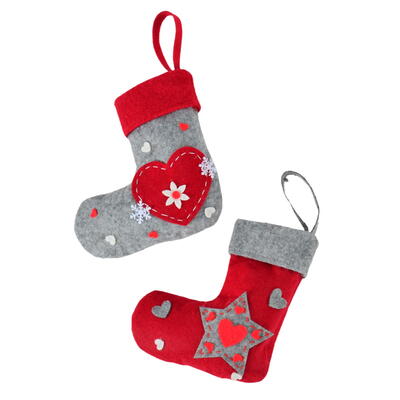 Weihnachtssocke aus Filz mit Aufnher, Weihnachtsdeko, Nikolausstiefel