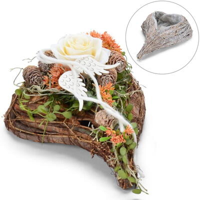Weinreben-Pflanzherz, Grabgef, Trauerfloristik, Rattan-Pflanzherz, Grabschmuck, Trauerschmuck, Herz zum Bepflanzen