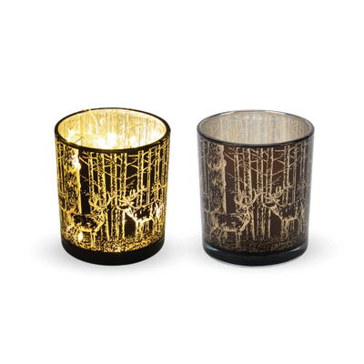 Windlicht, Teelichthalter, Kerzenglas, Teeelichtglas, Winterdeko, Weihnachtsdeko