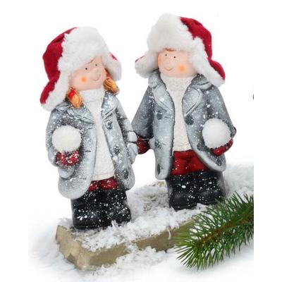 Winterkinder Paul & Paula, Keramik, Dekofigur Winter, Winterdeko, Keramik-Figur Winter
