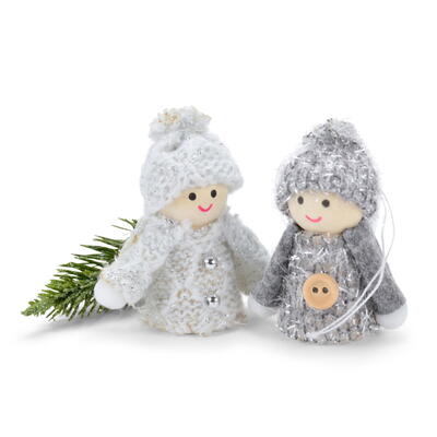 Winterkinder wei�-silber, H�nger Winterkind, Christbaumschmuck, Geschenkanh�nger, Dekofigur, Winterdeko, Weihnachtsdeko