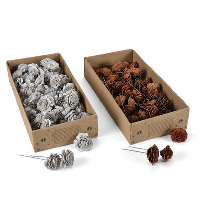 Zedernholzrose am Draht, Holzrose, Trockenfloristik, Grabschmuck, Rose aus Holz angedrahtet