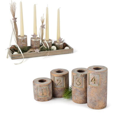 Zement-Kerzenhalter-Set, Kerzenhalter aus Zement, Advents-Kerzenhalter, Kerzenhalter 1-4, Kerzenstnder fr Stabkerzen, Kerzenst