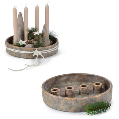 Zement-Kerzenhalterschale, Kerzenhalter aus Zement, Kerzenstnder fr Stabkerzen, Adventsteller, Adventsschale, Adventskranz
