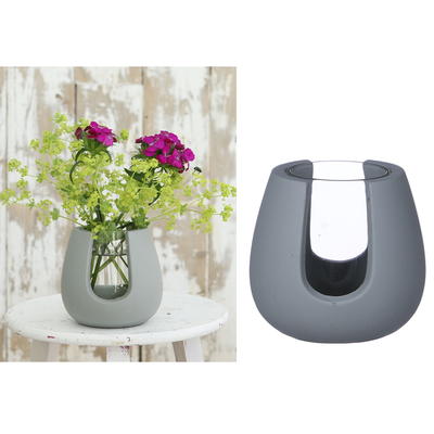 Zementgef mit Glaseinsatz, Zementtopf, Blumenvase, Blumentopf