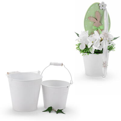Zink-Eimer, Zink-Topf, Zinktopf, bertopf, Topf, Blumentopf, Topf mit Holzgriff