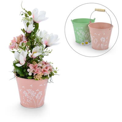 Zink-Eimer mit Holzgriff, rosa H 12 x � 13 cm