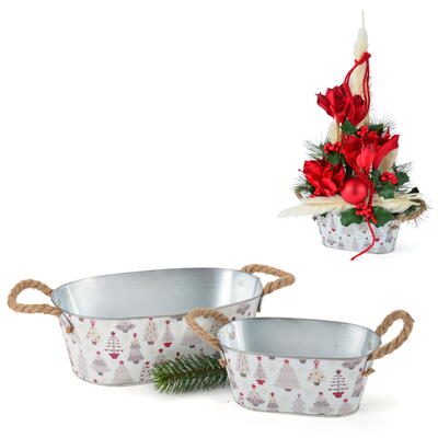 Zink-Jardiniere Bumchen, Zinktopf, Zinkwanne, bertopf aus Zink, Pflanzschale, Pflanzgef, Weihnachtsdeko, Weihnachtstopf
