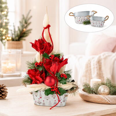 Zink-Jardiniere B�umchen, Zinktopf, Zinkwanne, �bertopf aus Zink, Pflanzschale, Pflanzgef��, Weihnachtsdeko, Weihnachtstopf