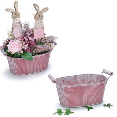 Zink-Jardiniere, Zinktopf, Zinkwanne, bertopf aus Zink, Pflanzschale, Pflanzgef