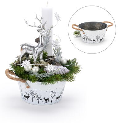 Zink-Topf, Zinktopf, �bertopf, Blumentopf, Topf mit Jutegriff, Jardiniere, Zink-Wanne