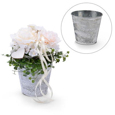 Zinktopf Herzchen, Zink-Topf mit Herzen, �bertopf, Blumentopf, Herztopf, Hochzeitsdeko, Herzdeko