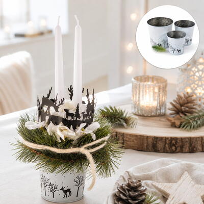 Zinktopf Winter, Dekotopf, Pflanztopf, �bertopf, Weihnachtsdeko, Winterdeko-Topf