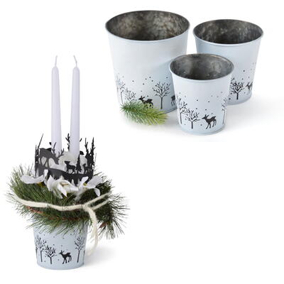 Zinktopf Winter, Dekotopf, Pflanztopf, bertopf, Weihnachtsdeko, Winterdeko-Topf